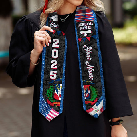 Pretyprints Custom Dominican Sash Graduation, Dominicans Flag Graduation Sash 2025, Dominican Republic Graduation Stole