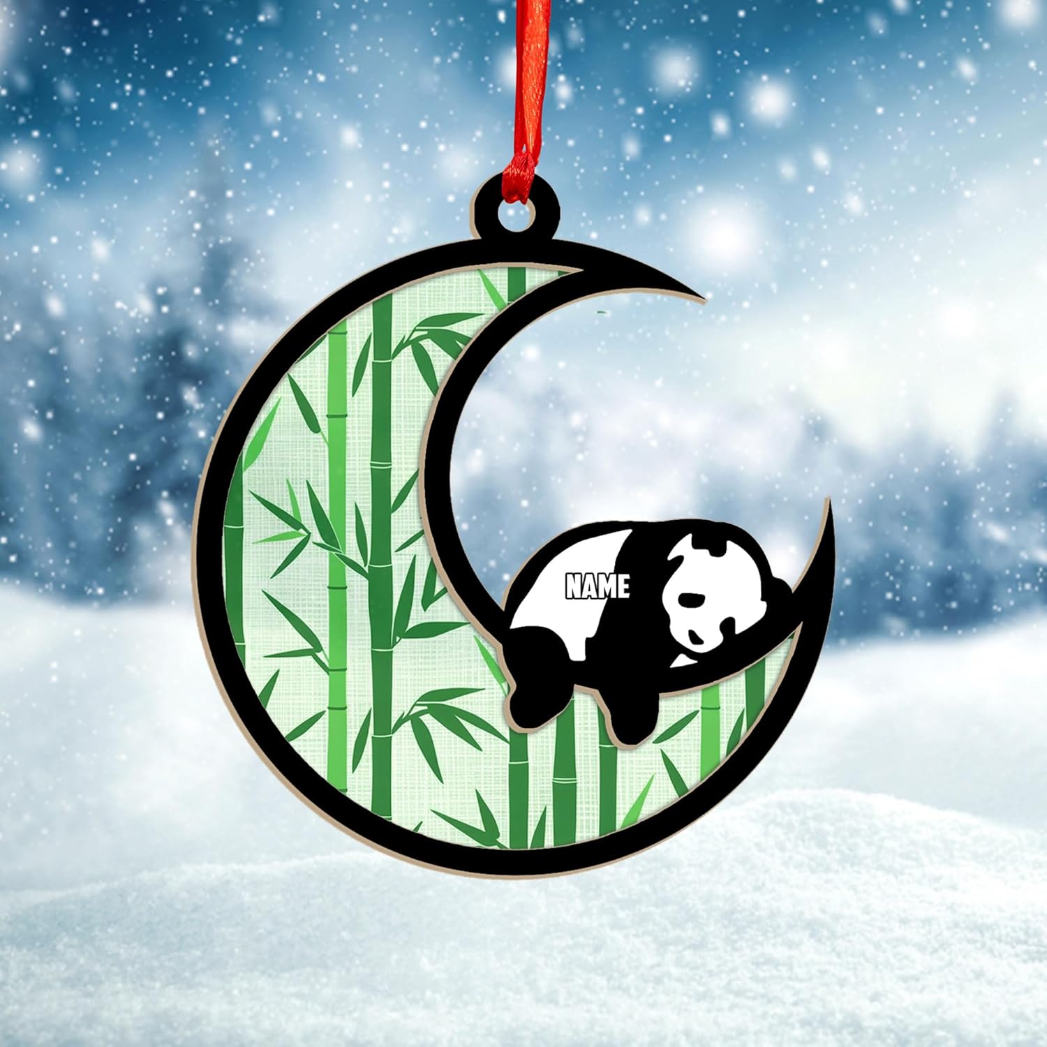 MAPrints Personalized Panda Ornament Xmas Tree, Panda Acrylic Or Wood Flat Shape Ornament Christmas 2024, Panda Lovers Ornament Xmas Decor, Panda Bear Gifts Panda Bamboo Hanging Ornament (Panda 4)