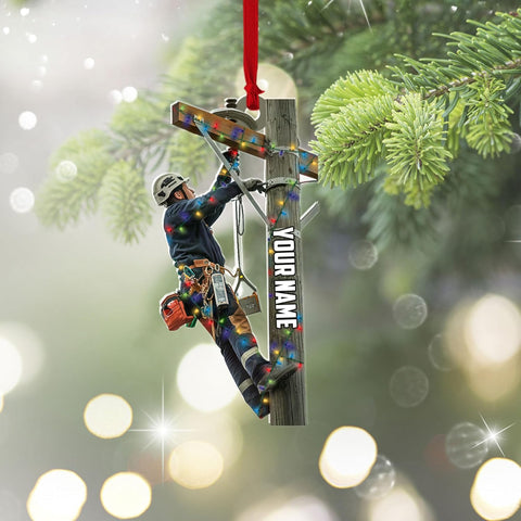 HomeDesign Personalized Lineman Ornament Custom Lineman Ornaments Line Man Christmas Ornaments Gifts for Lineman Ornament Lineman Christmas Hanging Ornament Lineman Gift Xmas Tree (Lm22)