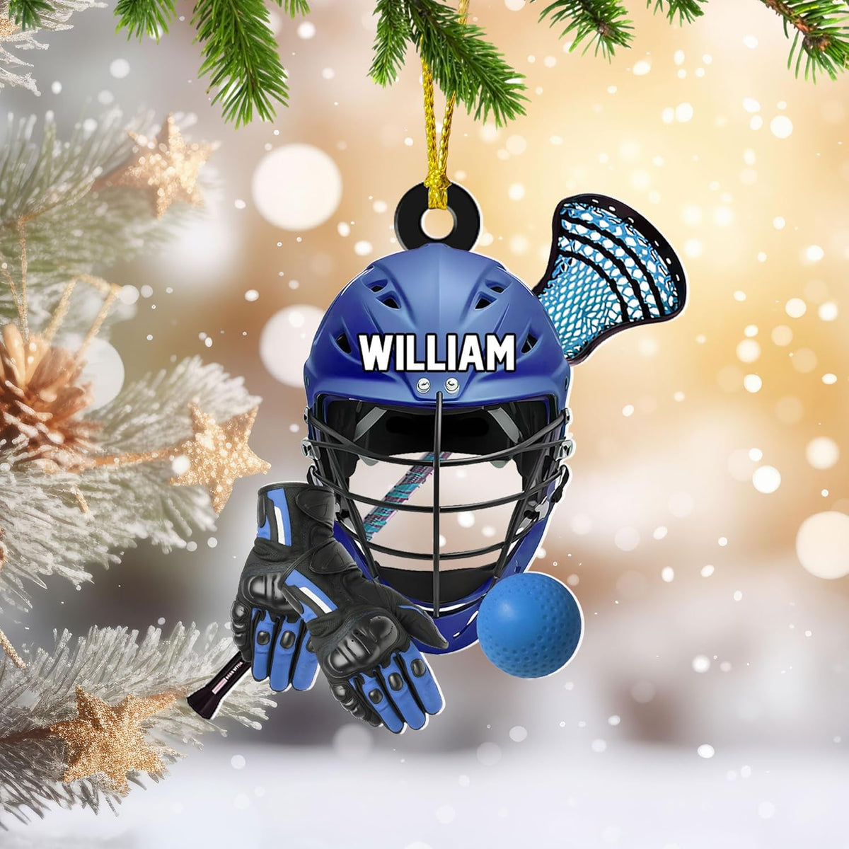Mostefy Personalized Name Number Lacrosse Christmas Ornament, Lacrosse Ornament for Lacrosse Team Member, Lacrosse Christmas Pine Hanging Decoration for Xmas (Lacrosse 7)