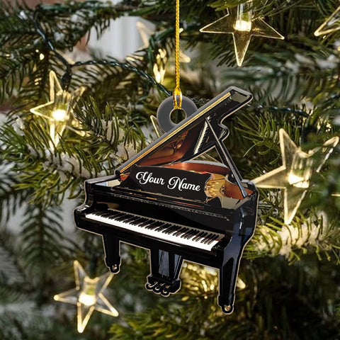 Piratify Personalized Musical Instruments Ornament, Piano Ornament Custom Wood Piano Christmas Ornament, Piano Ornaments for Christmas Tree 2022 Pine Decorations for Kid Couple Friends Family