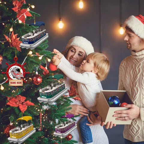 Pontoon Boat Ornament, Pontoon Christmas Ornament, Pontoon Boat Christmas Car Ornament, Pontoon Boat, Christmas Tree Ornament Hanging Decor, Custom Pontoon String Light Flat Ornament (Style 1)