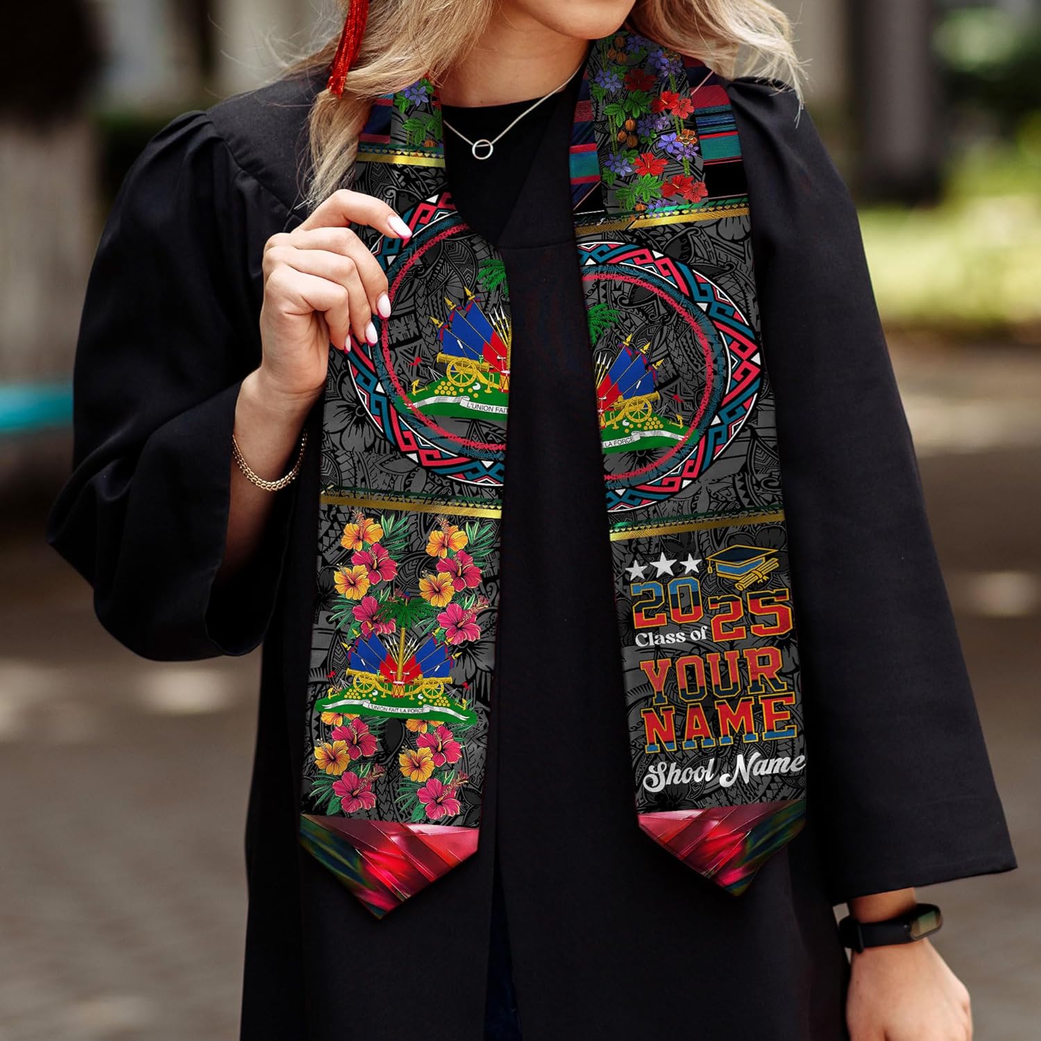 Pretyprints Haitians Graduation Sash, Haiti Graduation Stole Custom, Personalized Haitians American Flag Graduation Sash 2025