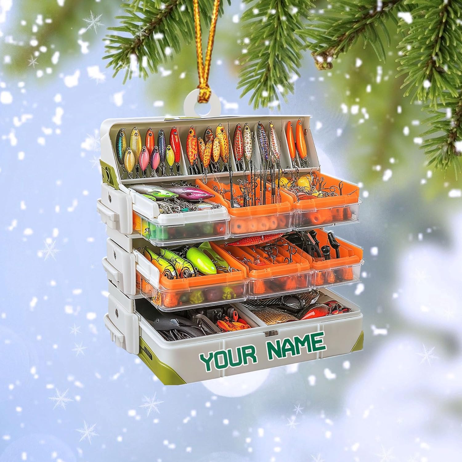 Royal Fight Custom Fishing Tackle Box Ornaments 2024 Fishing Ornaments for Christmas Tree Christmas Ornaments Fishing Fisherman Ornament Bass Fish Ornament Fishing Decorations Flat Ornaments (FTB14)