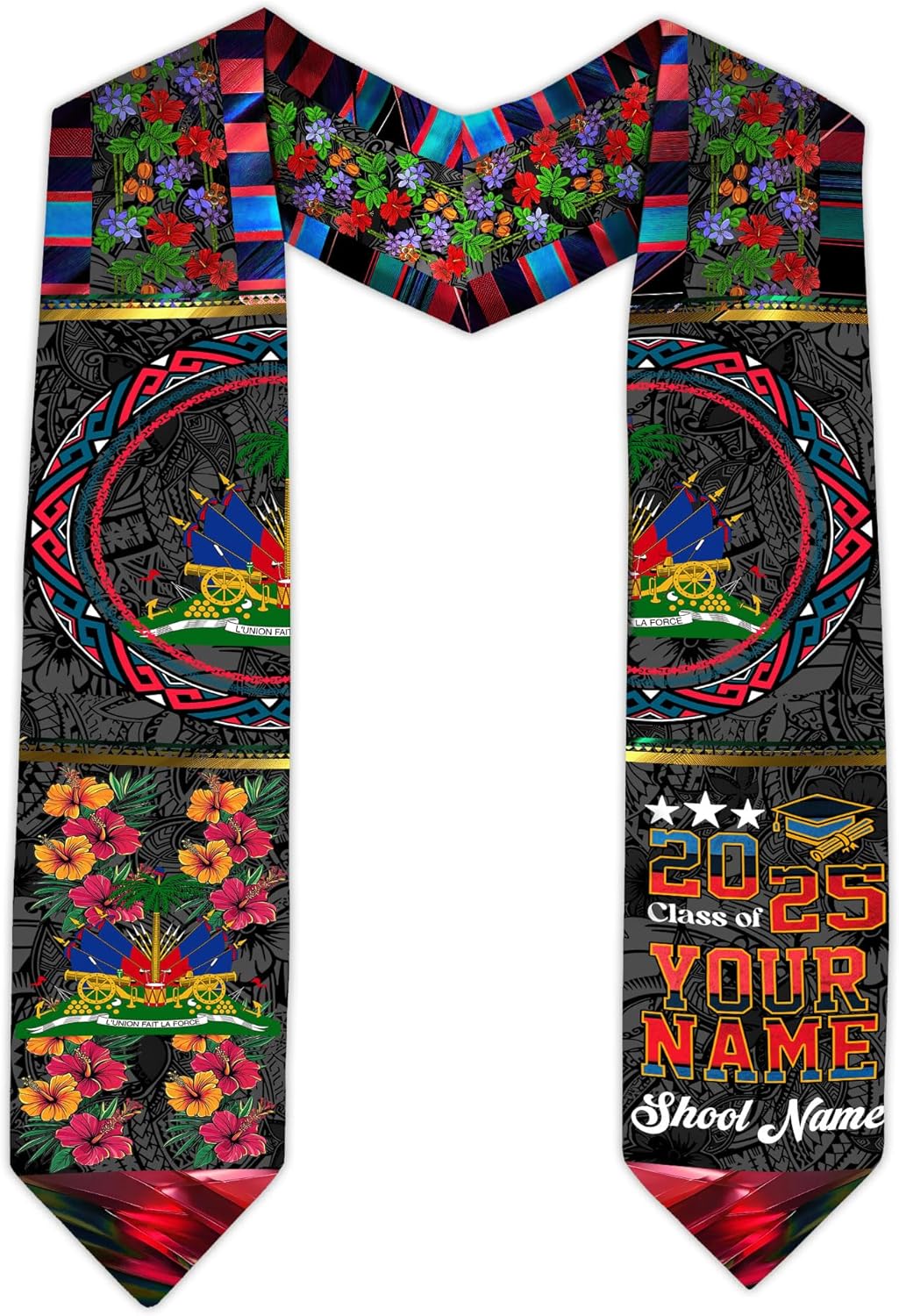 Pretyprints Haitians Graduation Sash, Haiti Graduation Stole Custom, Personalized Haitians American Flag Graduation Sash 2025