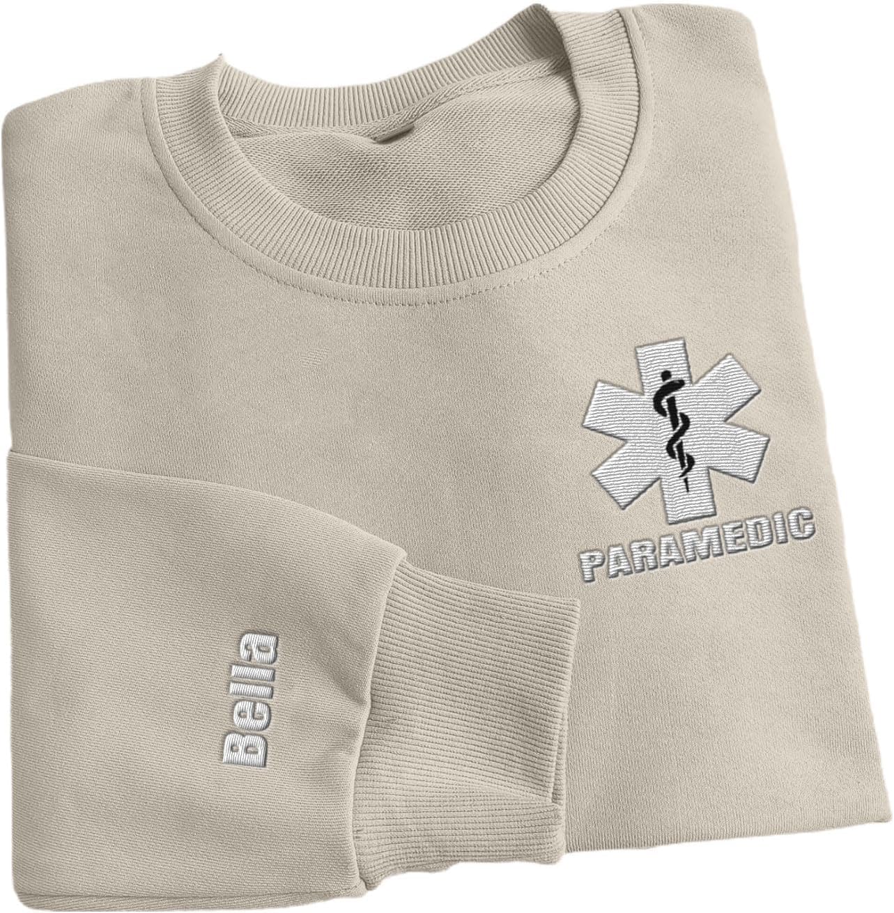 Personalized EMT EMS Paramedic Thin White Line Embroidered Sweatshirt, EMT Student, EMT Future, Medical Worker (Cotton, SS133)