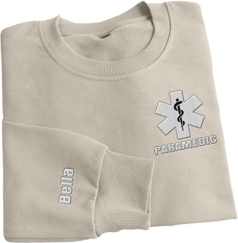 Personalized EMT EMS Paramedic Thin White Line Embroidered Sweatshirt, EMT Student, EMT Future, Medical Worker (Cotton, SS133)