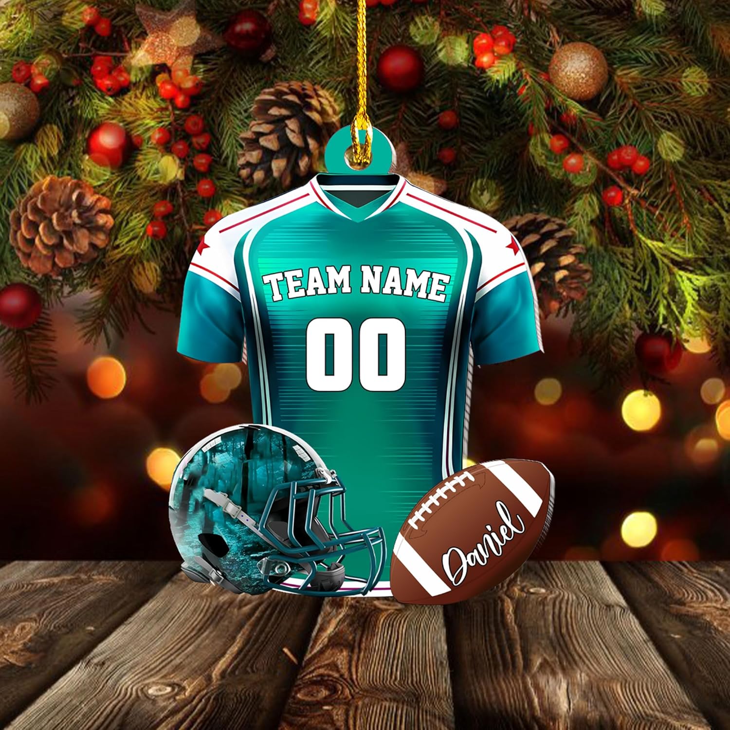 Piratify Personalized Name Football Ornaments 2024, Customized Football Christmas Ornaments Wood, Acrylic Ornament Christmas Tree Hanging Ornament Pine Tree Decorations for Football Team (FB9)