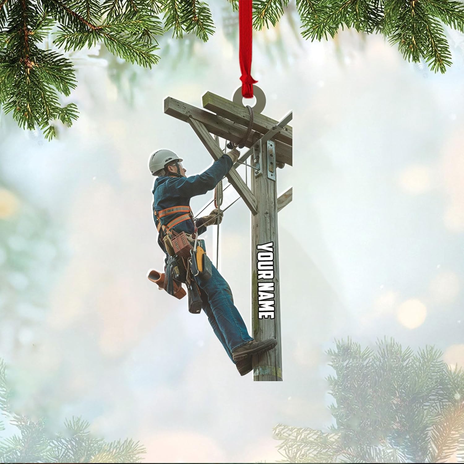 HomeDesign Personalized Lineman Ornament Custom Lineman Ornaments Line Man Christmas Ornaments Gifts for Lineman Ornament Lineman Christmas Hanging Ornament Lineman Gift Xmas Tree (Lm21)