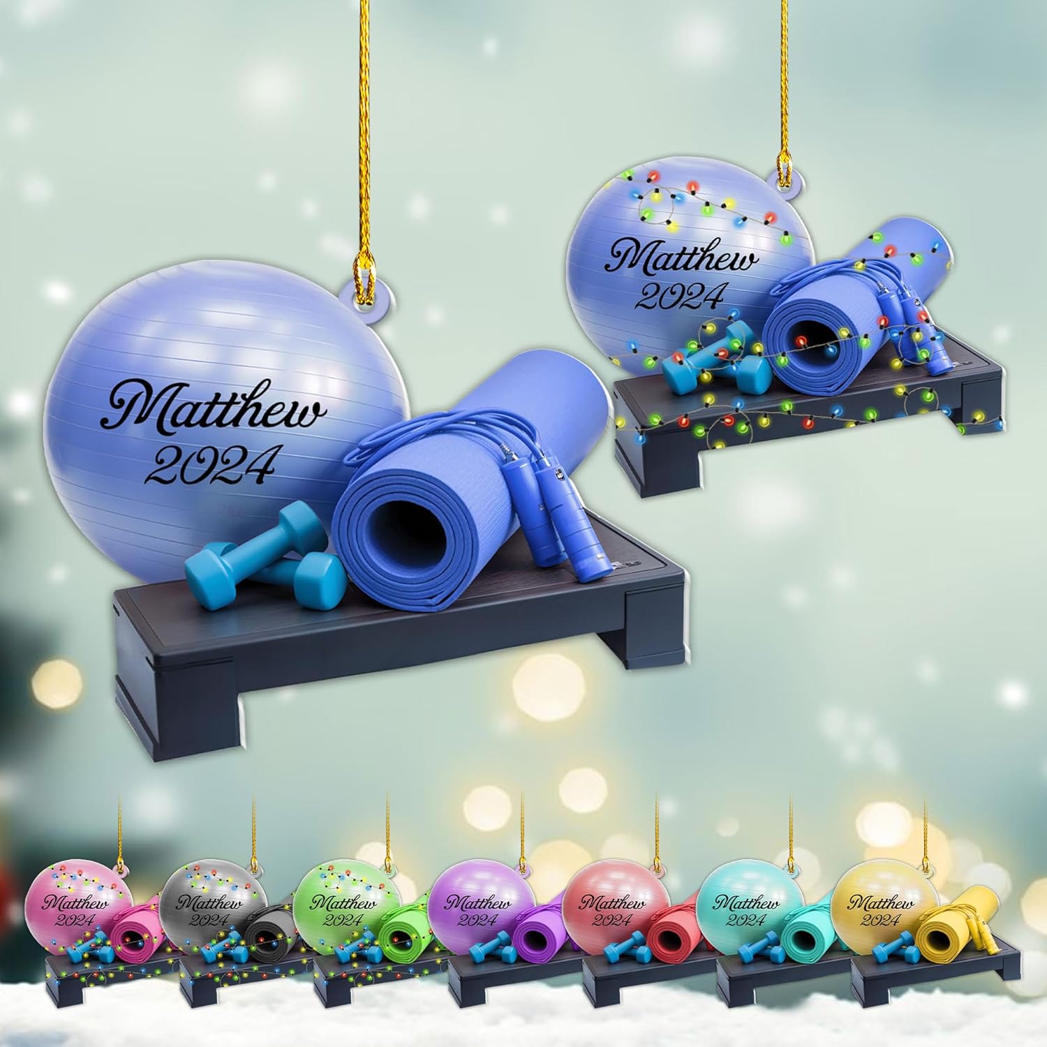 Hieprints Personalized Fitness Workout Ornament 2024, Gym Ornaments Acrylic Wood2D Flat, Exercise Christmas Ornament, Dumbbell Ornament, Body Builder Ornament, Gym Ornaments for Christmas Tree (FN 4)