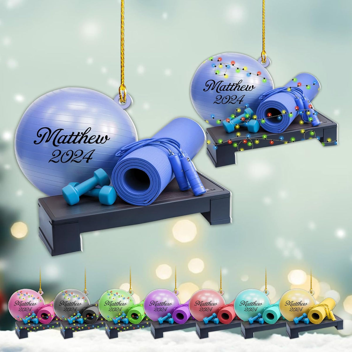 Hieprints Personalized Fitness Workout Ornament 2024, Gym Ornaments Acrylic Wood2D Flat, Exercise Christmas Ornament, Dumbbell Ornament, Body Builder Ornament, Gym Ornaments for Christmas Tree (FN 4)