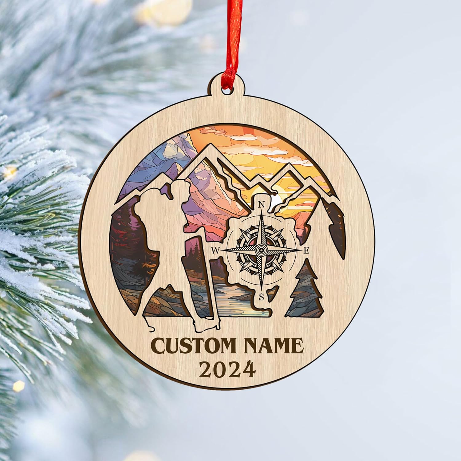 MAPrints Personalized Mountain Hiking Ornament, Hiker Ornament, Suncatcher Wood Sport Christmas Ornament, Gifts for Hiking Lovers Hiking Backpack, Hanging Ornament for Christmas 2024 (Hiki 6)