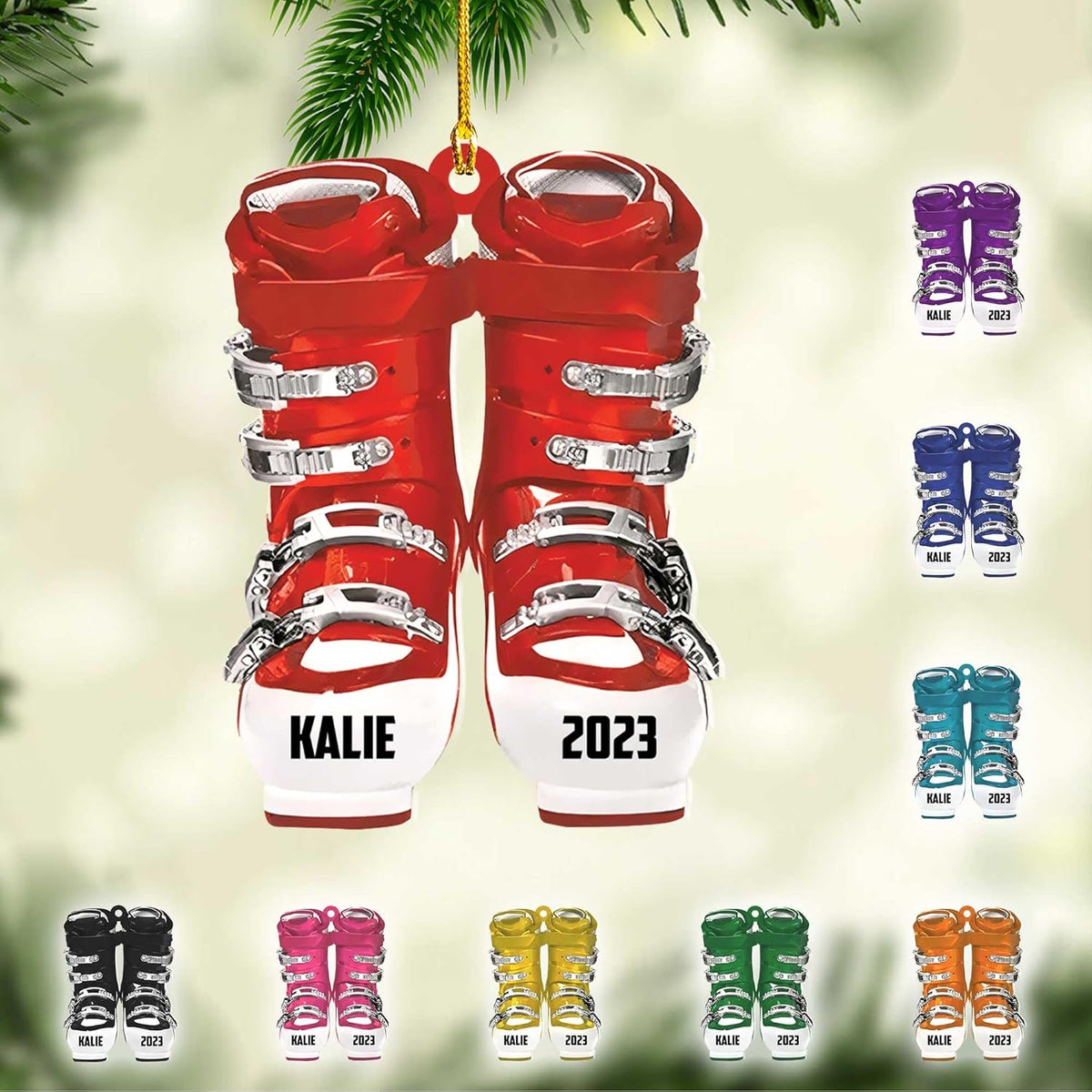 AOVL Custom Ski Ornament Skiing Christmas Ornaments Ski Christmas Tree Ornaments Ski Christmas Ornament Skier Ornaments for Christmas Tree 2024 Skiing Ornament (OSK1)