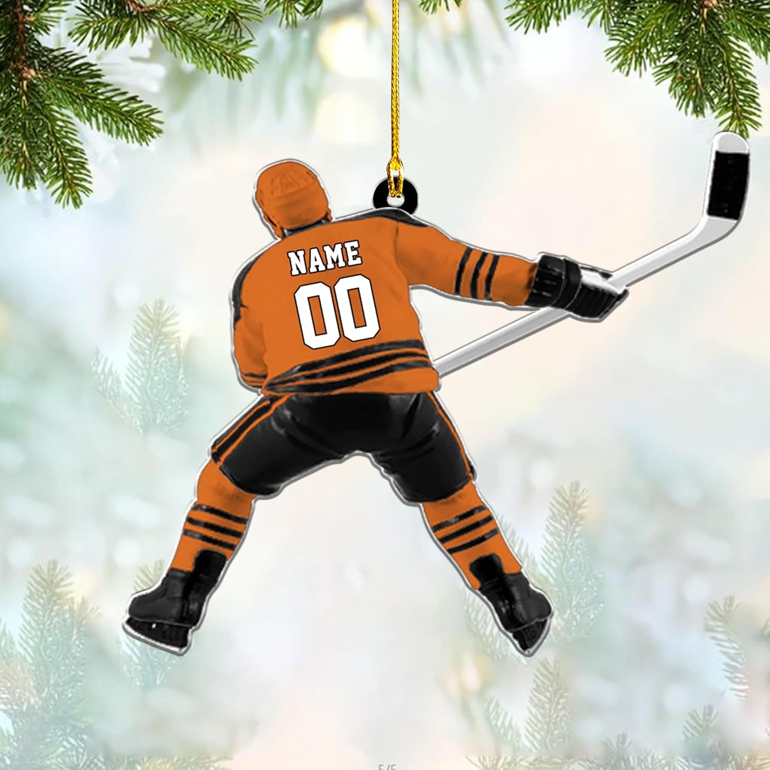 AOVL Personalized Hockey Christmas Ornament, Hockey Skates Helmet and Stick, Hockey Player Ornament, Hockey Ornament, Hockey Flat Ornament, Gift for Hockey Lovers Christmas Tree Decor (HK9)