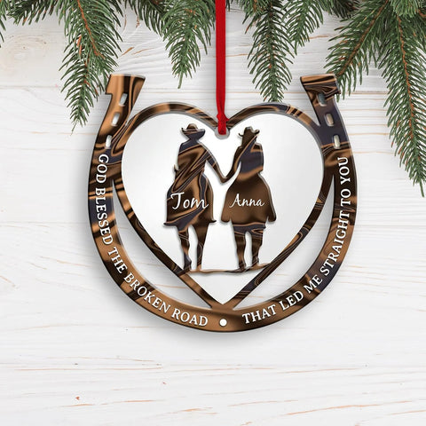Artparel Personalized Cowboy Couple Ornament, Western Horseshoe Couple Custom Christmas Ornament, Western Horseshoe Couple Ornament, Gift for Couple Cowboy, Horse Lovers Keepsake