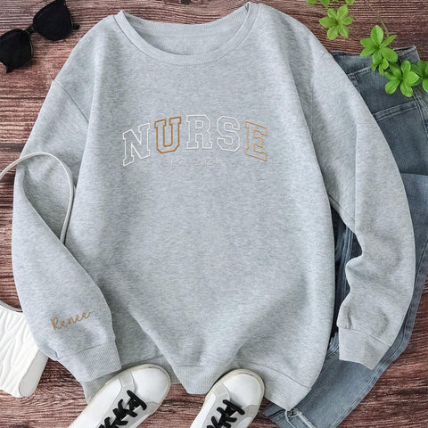 Personalized Embroidered Nurse Sweatshirt For Women Custom Name Registered Nurse Sweatshirt Crewneck Pullover Idea Nurse Gift