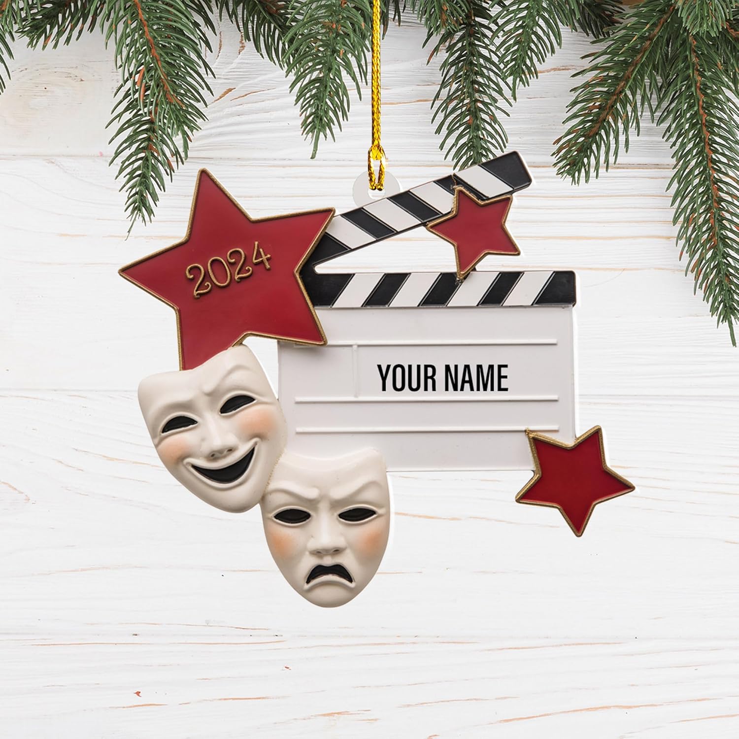 Personalized Theatre Christmas Ornament Artist Ornaments for Christmas Tree Theater Ornament Drama Star Christmas Tree Ornament White Film Director Board Comedy Tragedy Mask (TT1)