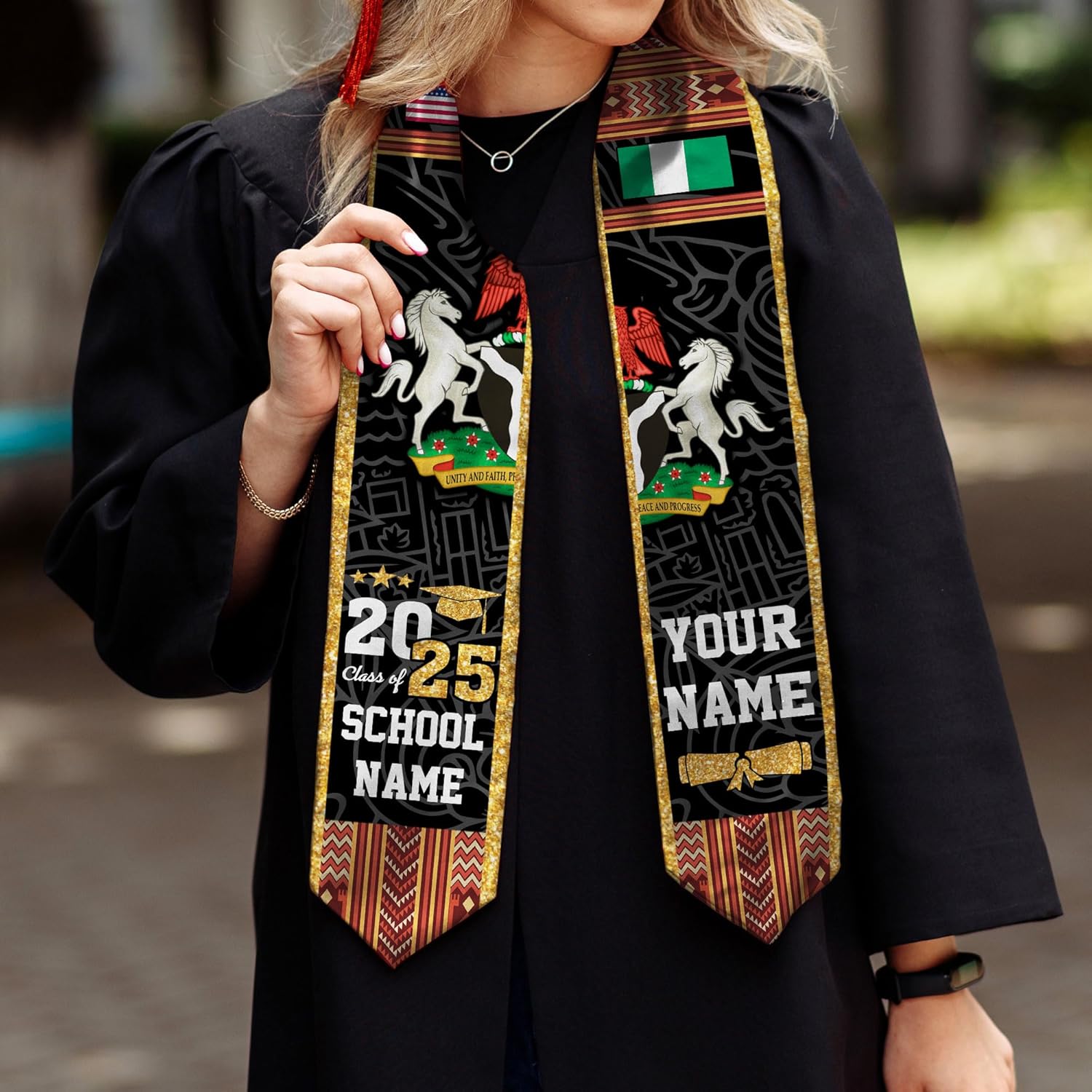 Pretyprints Custom Nigerian Graduation Sash Nigeria Graduation Stole Personalized Nigerian American Flag Graduation Sash 2025
