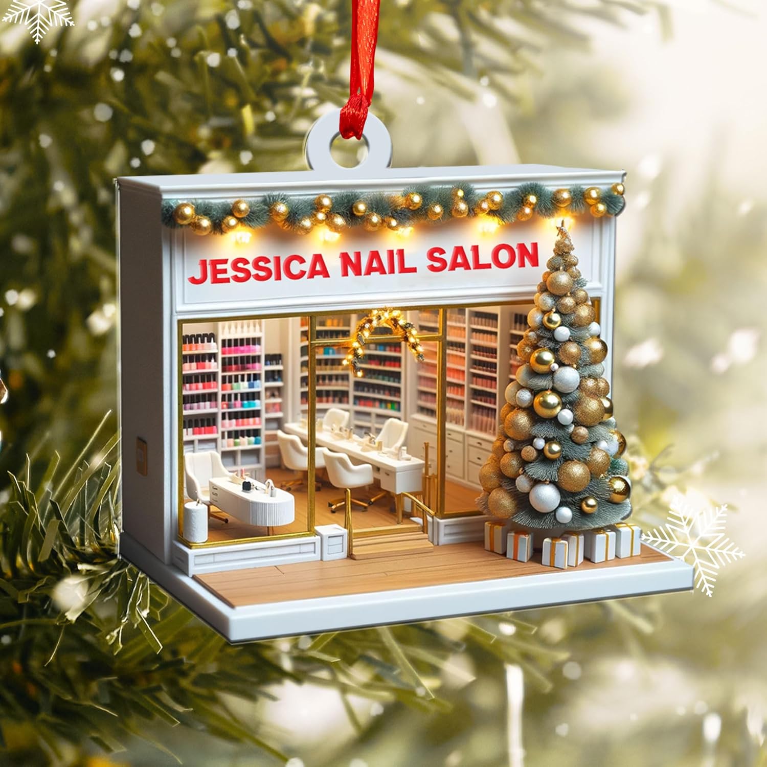 Personalized Nail Salon Ornament, Nail Polish Bag Christmas Ornament, Gifts for Nail Technician, Beauty Ornaments for Women, Nail Tech Gifts, Nail Salon Ornament Décor (1, NS5)