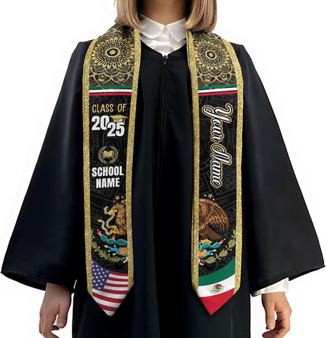 Custom Mexican Graduation Sash, Mexico Graduation Stole Customize Photo, Mexican American Flag Graduation Sash 2025