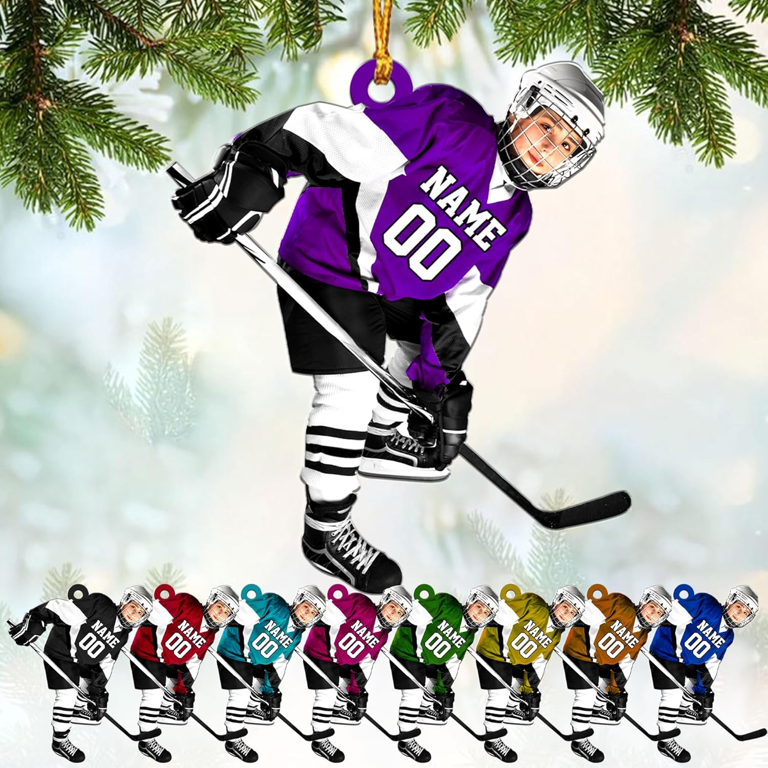 mostprints Personalized Hockey Christmas Ornament, Hockey Skates Helmet and Stick, Hockey Player Ornament, Hockey Ornaments, Gift for Hockey Lovers Hockey Ornament Christmas Decor (HK21)