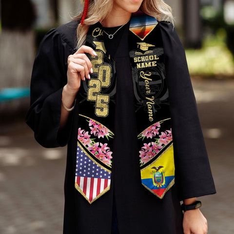 Pretyprints Ecuador Graduation Stole, Ecuadorians American Flag Graduation Sash 2025, Ecuadorians Graduation Sash