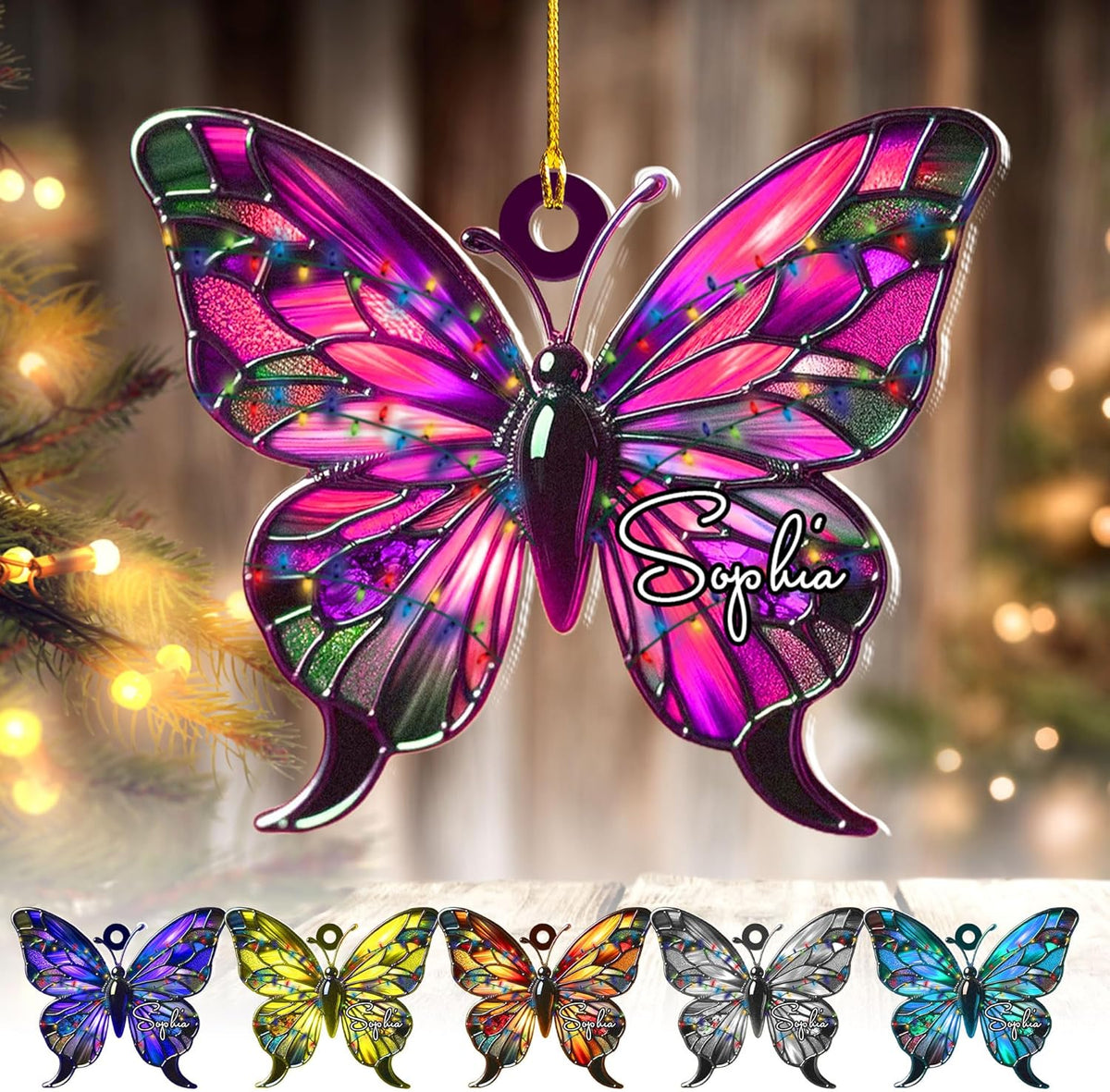 Podagree Personalized Butterfly Ornament, Butterfly Christmas Tree Decorations, Stained Glass Hanging Ornaments, Butterfly Suncatcher Lovers Gifts, Christmas Decor Home (BT7)