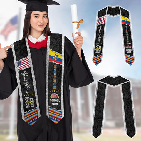 Pretyprints Ecuador Graduation Stole, Ecuadorians American Flag Graduation Sash 2025, Ecuadorians Graduation Sash