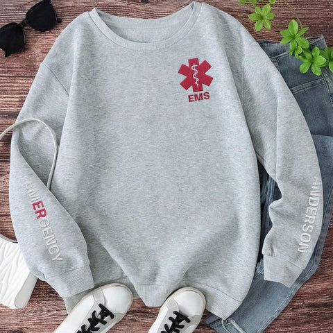 Brevnex Custom EMT EMS Embroidered Sweatshirt Paramedic Hoodie Emergency Medical Technician Uniform T-Shirts for Men Women