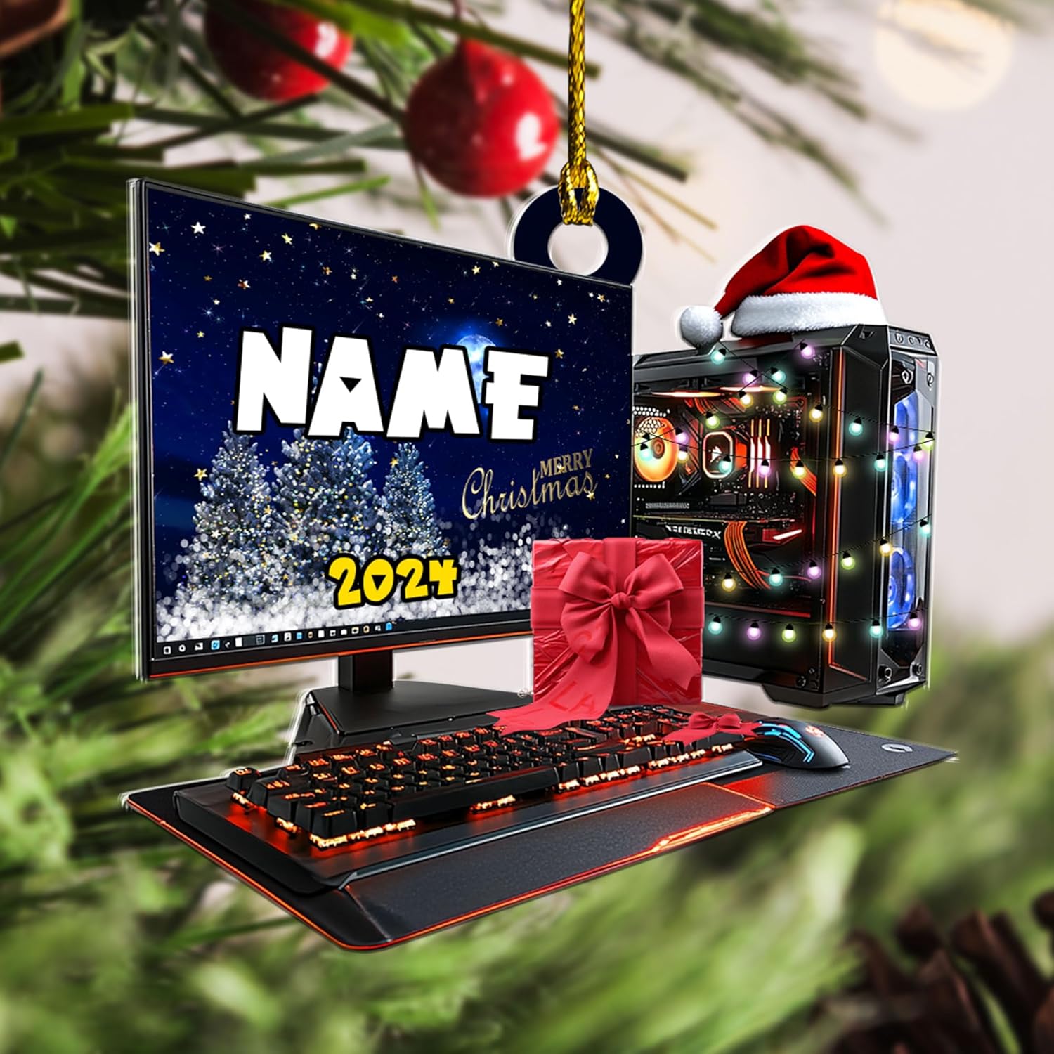 Podagree Personalized Name PC Computer Ornament Christmas, Shape Flat Christmas Ornament for Gamer, Gaming Gamer Christmas Ornament Gift for Boys, PC Game Player Decoration with Custom Name (CP3)