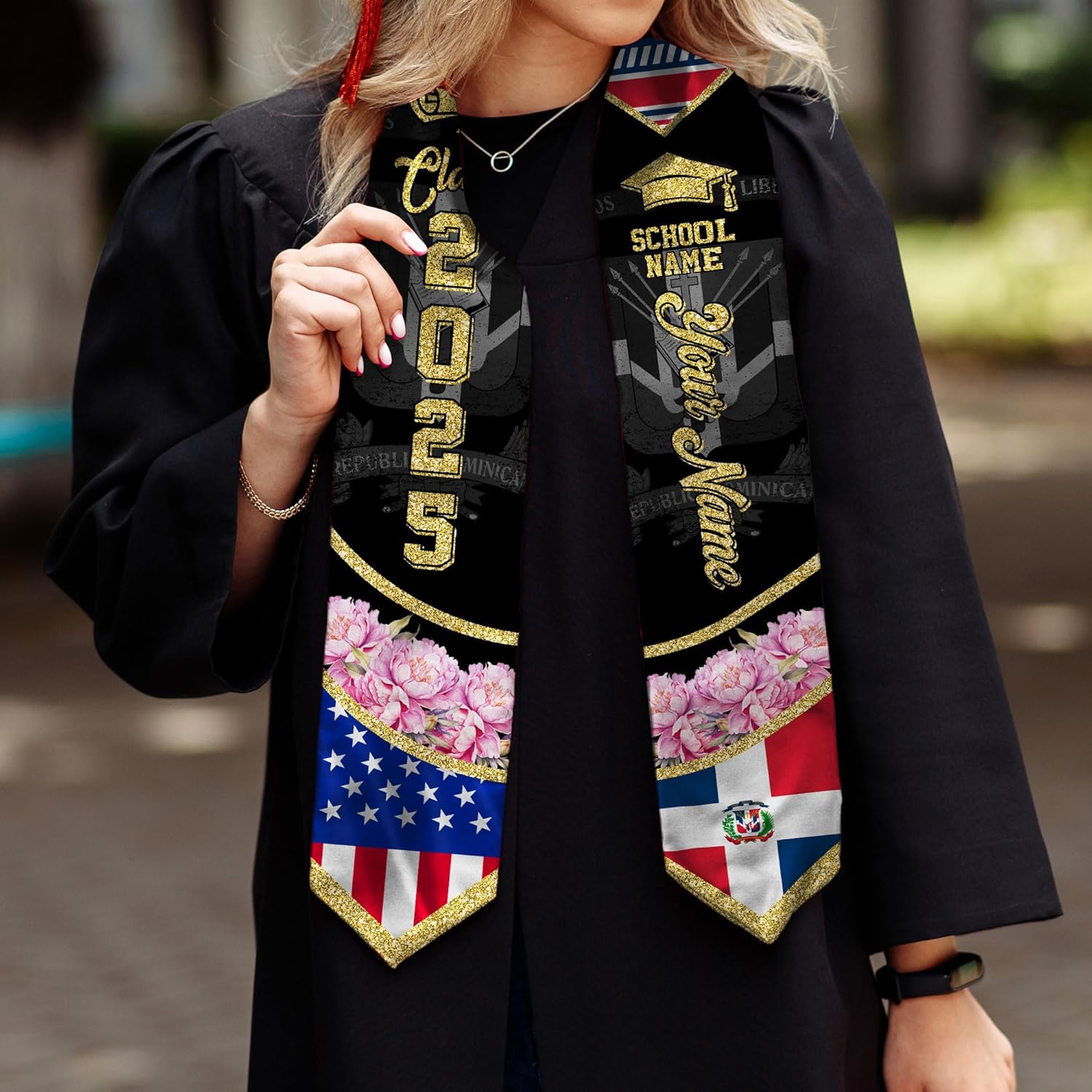 Pretyprints Custom Dominican Sash Graduation, Dominicans Flag Graduation Sash 2025, Dominican Republic Graduation Stole