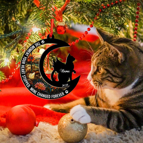 MAPrints Personalized Cat Christmas Ornaments, Cat First Christmas Suncatcher Wood Ornaments, Gifts for Cat Lovers, Cat Memorial Ornament, Forever Loved Cat Keepsake, Cat Loss Gifts (CAT 12+)