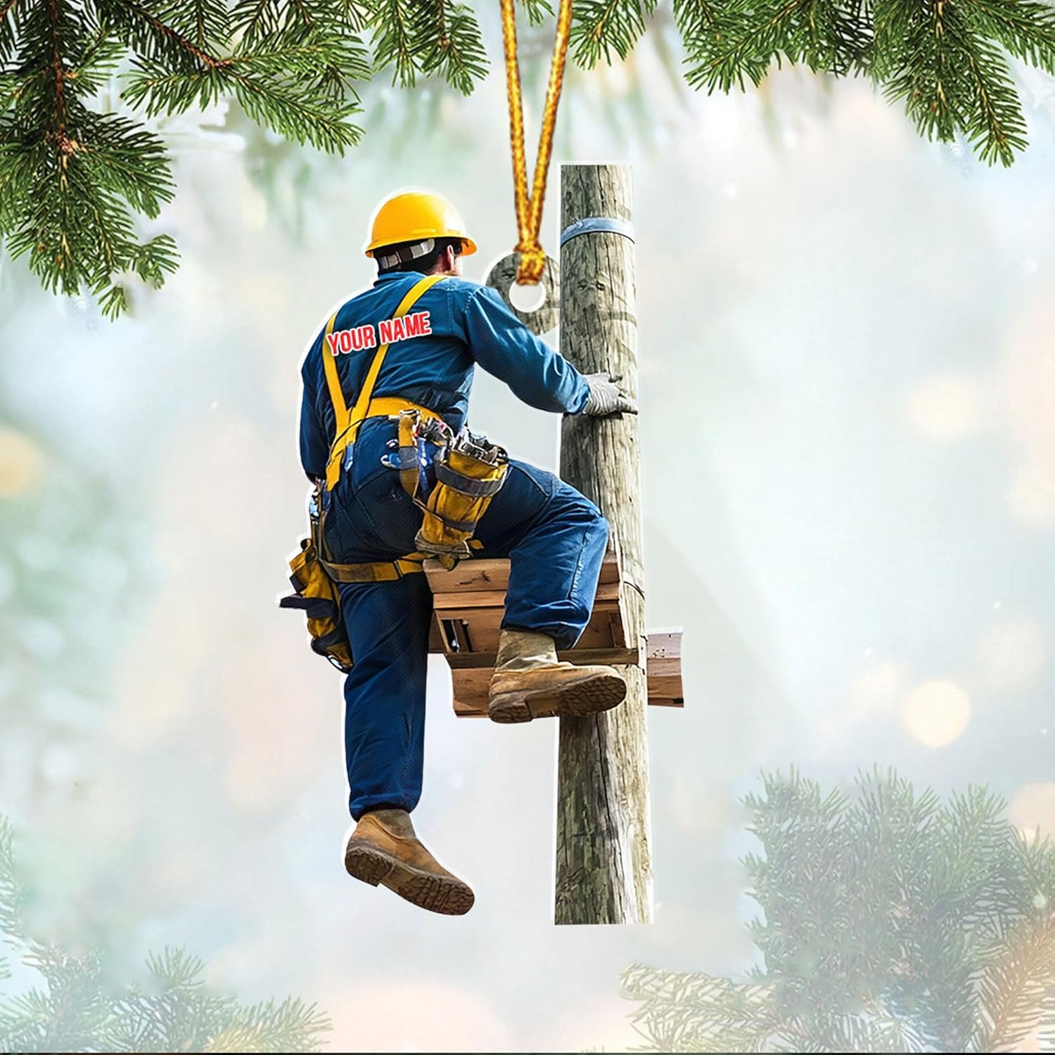 HomeDesign Personalized Lineman Ornament Custom Lineman Ornaments Line Man Christmas Ornaments Gifts for Lineman Ornament Lineman Christmas Hanging Ornament Lineman Gift Xmas Tree (Lm5)