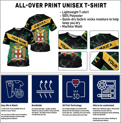 Ligthuy Personalized Jamaica Shirt 3D, Custom Jamaica Flag Lion Shirt for Men and Women, Jamaican Pride T-Shirt Unisex