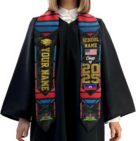 Pretyprints Haitians Graduation Sash, Haiti Graduation Stole Custom, Personalized Haitians American Flag Graduation Sash 2025