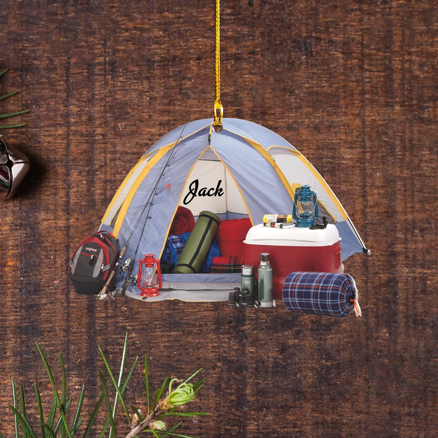RoyalBro Personalized Camper Ornament Custom Camping Ornament, Tent Ornament RV Camping Ornament, Happy Gifts for Camping Lovers, Travel Camping Backpacked Hanging Ornament (CP 11)