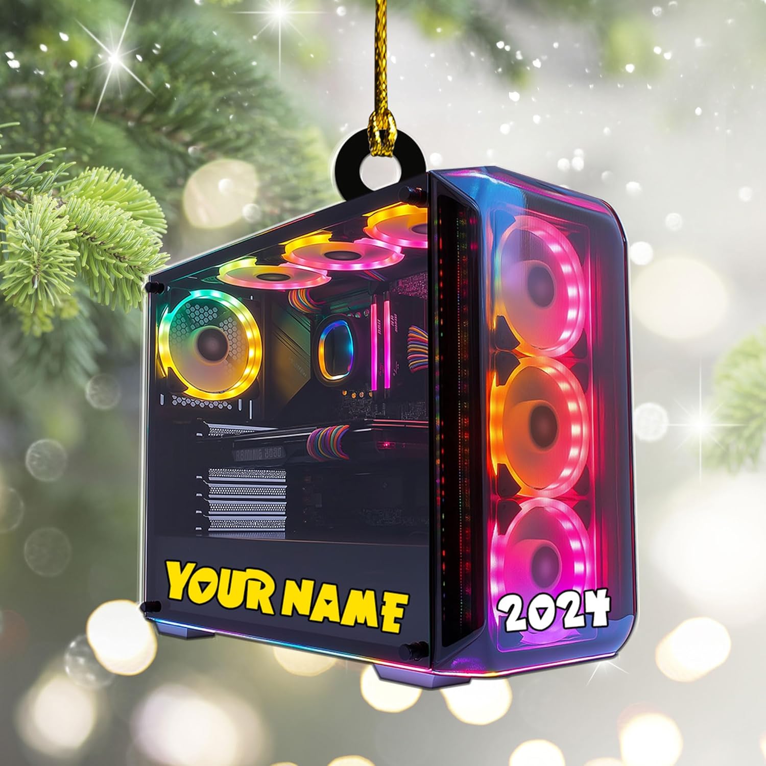 Podagree Personalized Name PC Computer Ornament Christmas, Shape Flat Christmas Ornament for Gamer, Gaming Gamer Christmas Ornament Gift for Boys, PC Game Player Decoration with Custom Name (CP17)