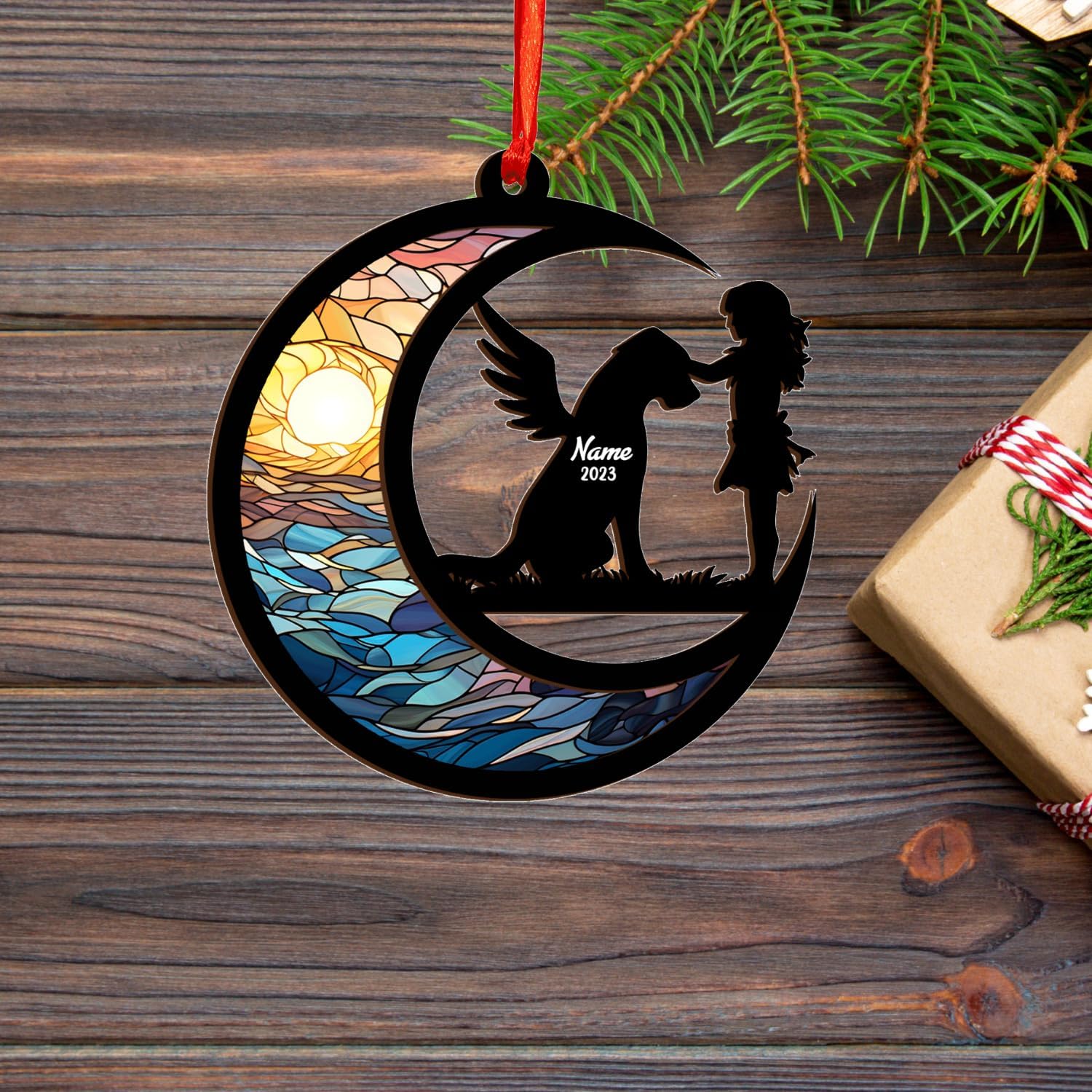 MAPrints Personalized Dog Ornament, Custom Dog Suncatcher Wood Memorial Ornament, Dog First Christmas Ornament 2024, Pet Wood Ornaments, Dog Memorial Gifts for Dog Lovers (Dog 8)