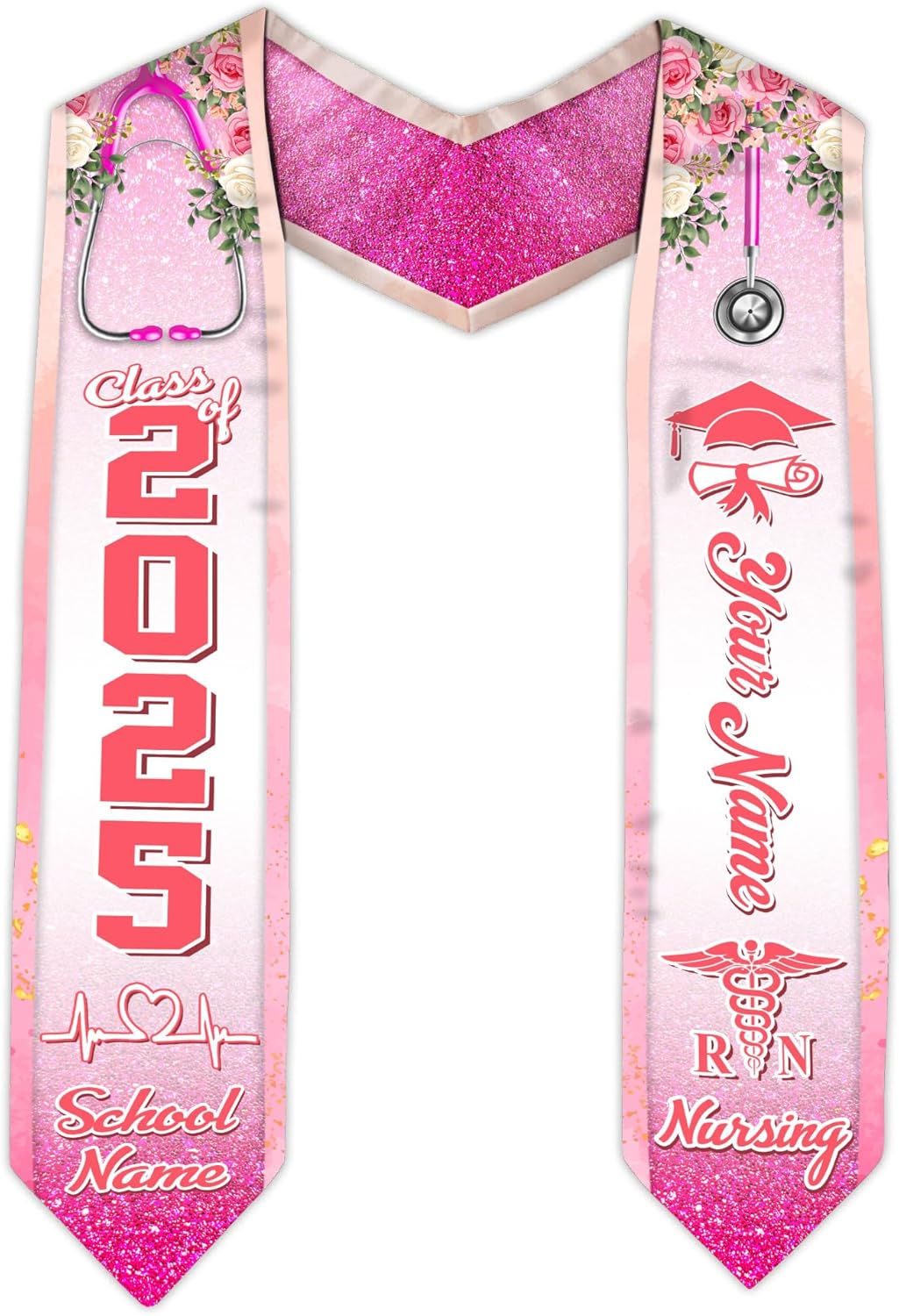 Pretyprints Custom Nurse Sash Graduation, RN Graduation Stole Gifts for Friends Nursing Student Senior Class Of 2025