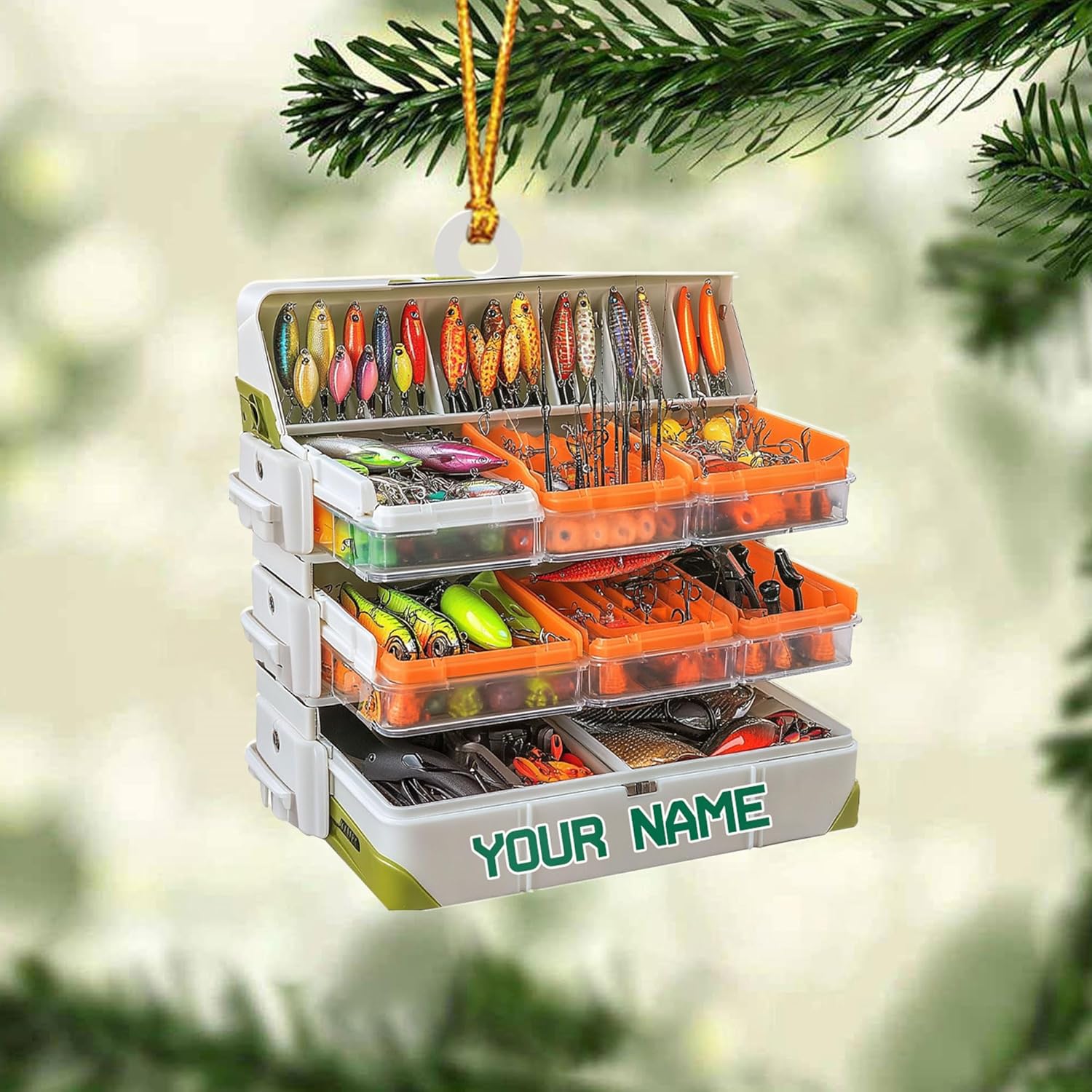 Royal Fight Custom Fishing Tackle Box Ornaments 2024 Fishing Ornaments for Christmas Tree Christmas Ornaments Fishing Fisherman Ornament Bass Fish Ornament Fishing Decorations Flat Ornaments (FTB14)