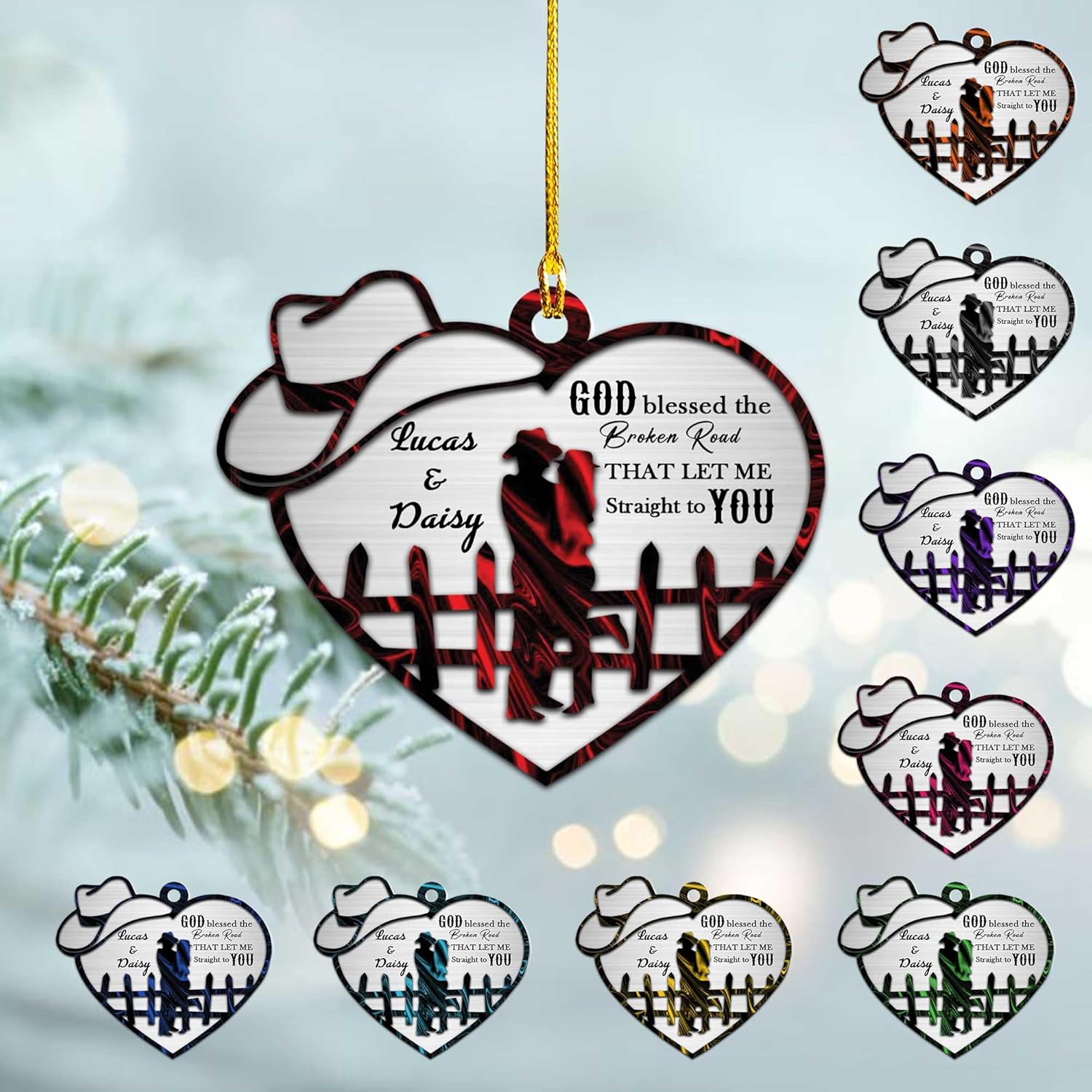 Artparel Personalized Couple Riding Horses Godd Blessed Custom Christmas Ornament, Western Horseshoe Couple Personalized Christmas Ornament,Gift for Couple Cowboy (Cowboy 5)