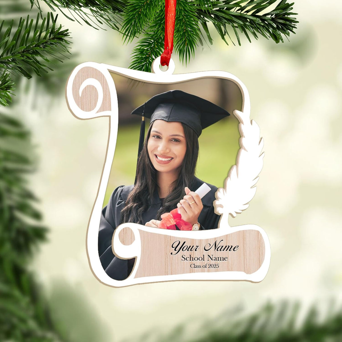 Ligthuy Personalized Graduation Ornament, Graduation Ornaments Class of 2024 2025, College Master Senior Year Christmas Ornament 2024 2025, Pine Hanging Decoration for Xmas (Graduation 3)