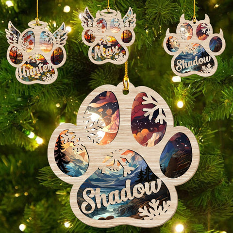 Mostprints Personalized Wooden Dog Cat Paw Ornament Christmas, Custom Dogs Cat Suncatcher Pet Name Ornaments, Customized Memorial Dog Ornament for Christmas Tree (Suncatcher 8)