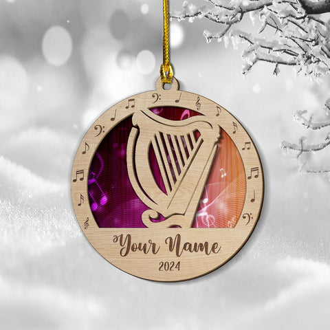 MAPrints Personalized Harp Suncatcher Christmas Ornament 2024, Ornament Gift for Harp Player, Harpist Musical Ornament, Christmas Music Student Gifts, Musician Xmas Keepsake Present (Harp 6)