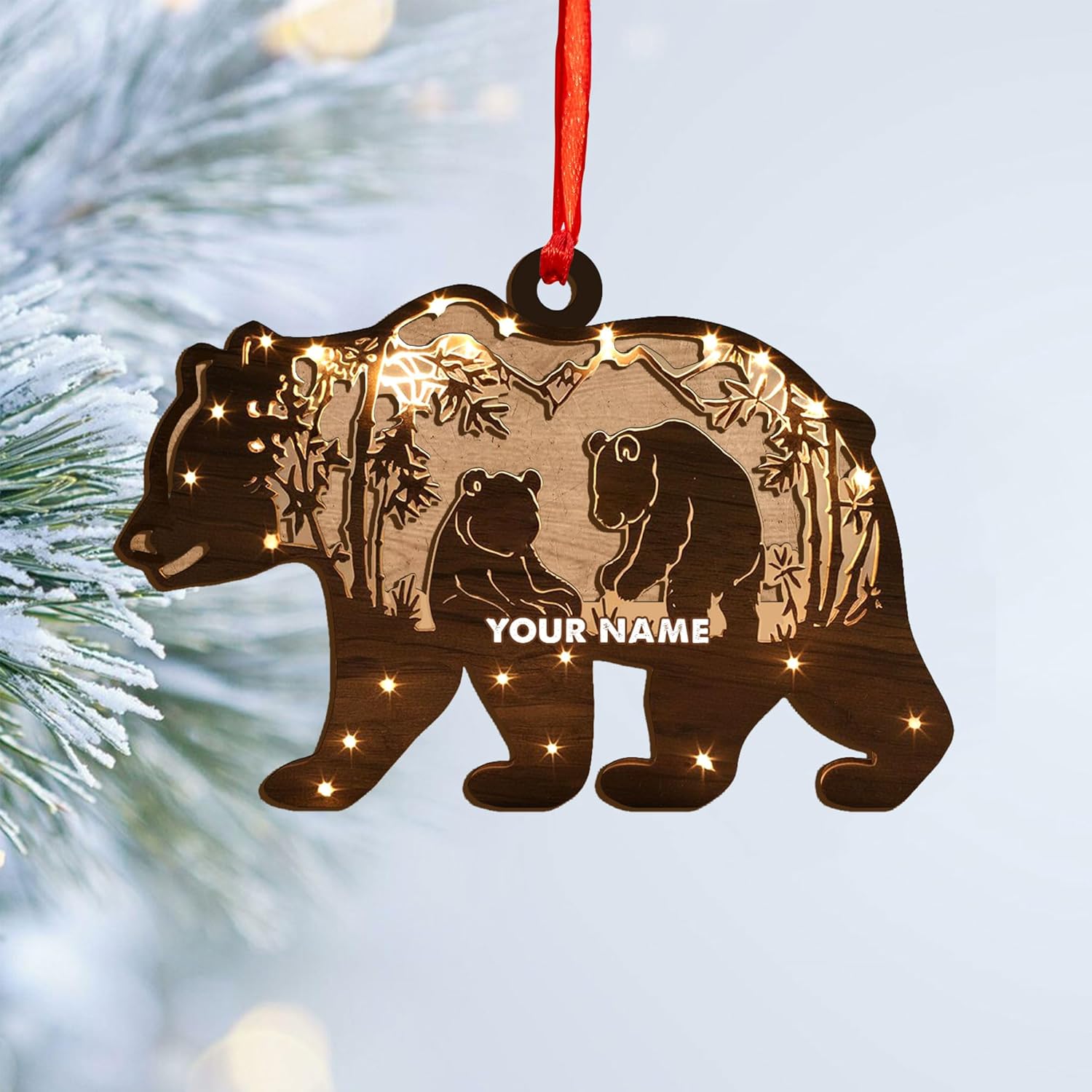 MAPrints Personalized Panda Ornament Xmas Tree, Panda Acrylic Or Wood Flat Shape Ornament Christmas 2024, Panda Lovers Ornament Xmas Decor, Panda Bear Gifts Panda Bamboo Hanging Ornament (Panda 3)