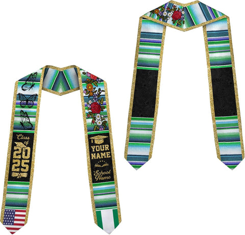Pretyprints Custom Nigerian Graduation Sash, Nigeria Graduation Stole Customize, Nigerian American Flag Graduation Sash 2025