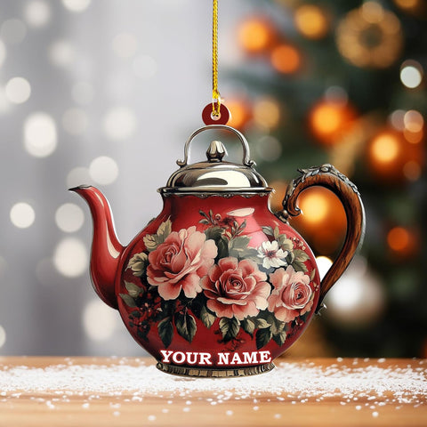 Personalized Cookware Silver Kettlea Ornament, Kitchen Aid Teapot Kettle Kitchen Stove Glass Xmas Decor, Cooking Tea Kettle Ornament (Acrylic, Style 10)