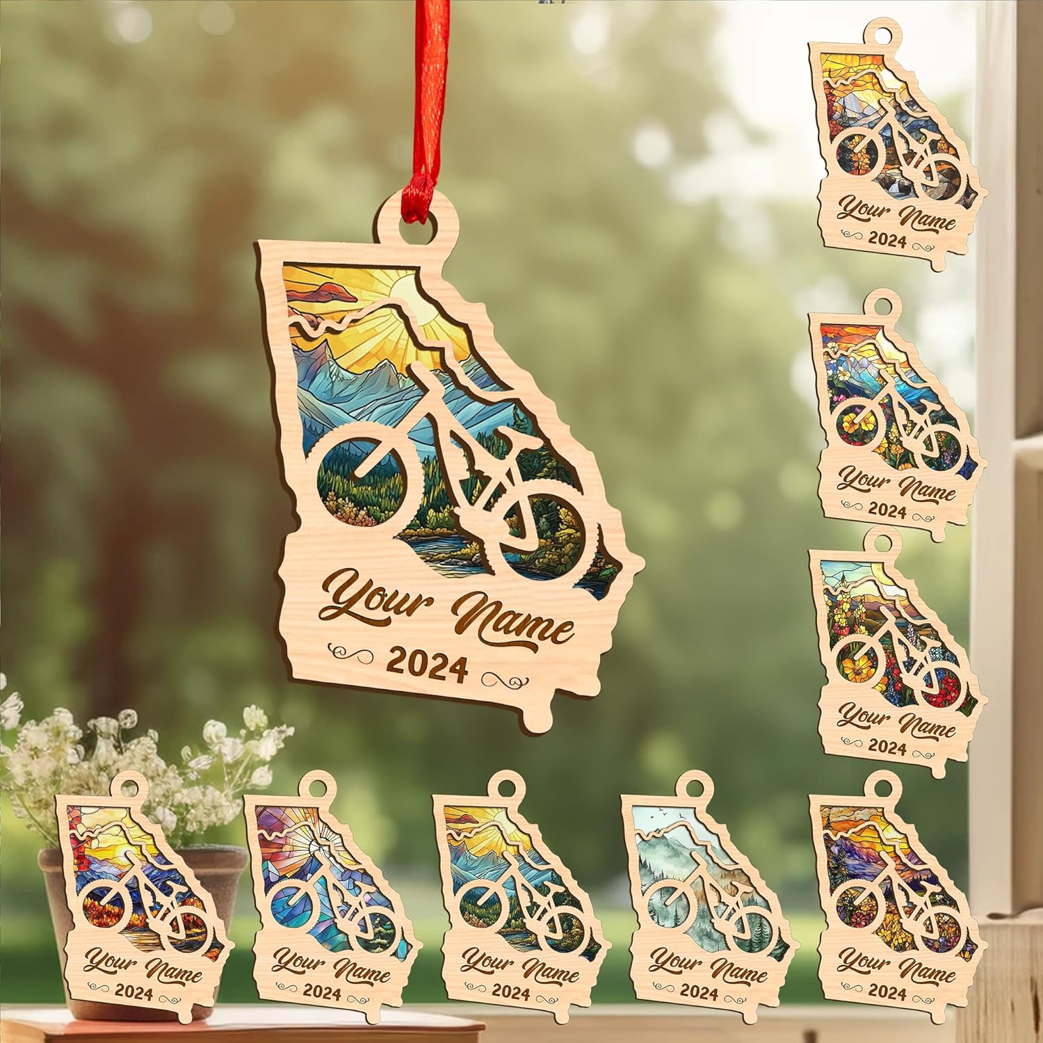 Personalized Bicycle Christmas Ornaments 2023, Cycling Suncatcher Wooden Ornament Mountain Bikes Ornament Racing Bicycle for Christmas 2023, Cycling Biking Bicycle Ornament (Bicycle 10)