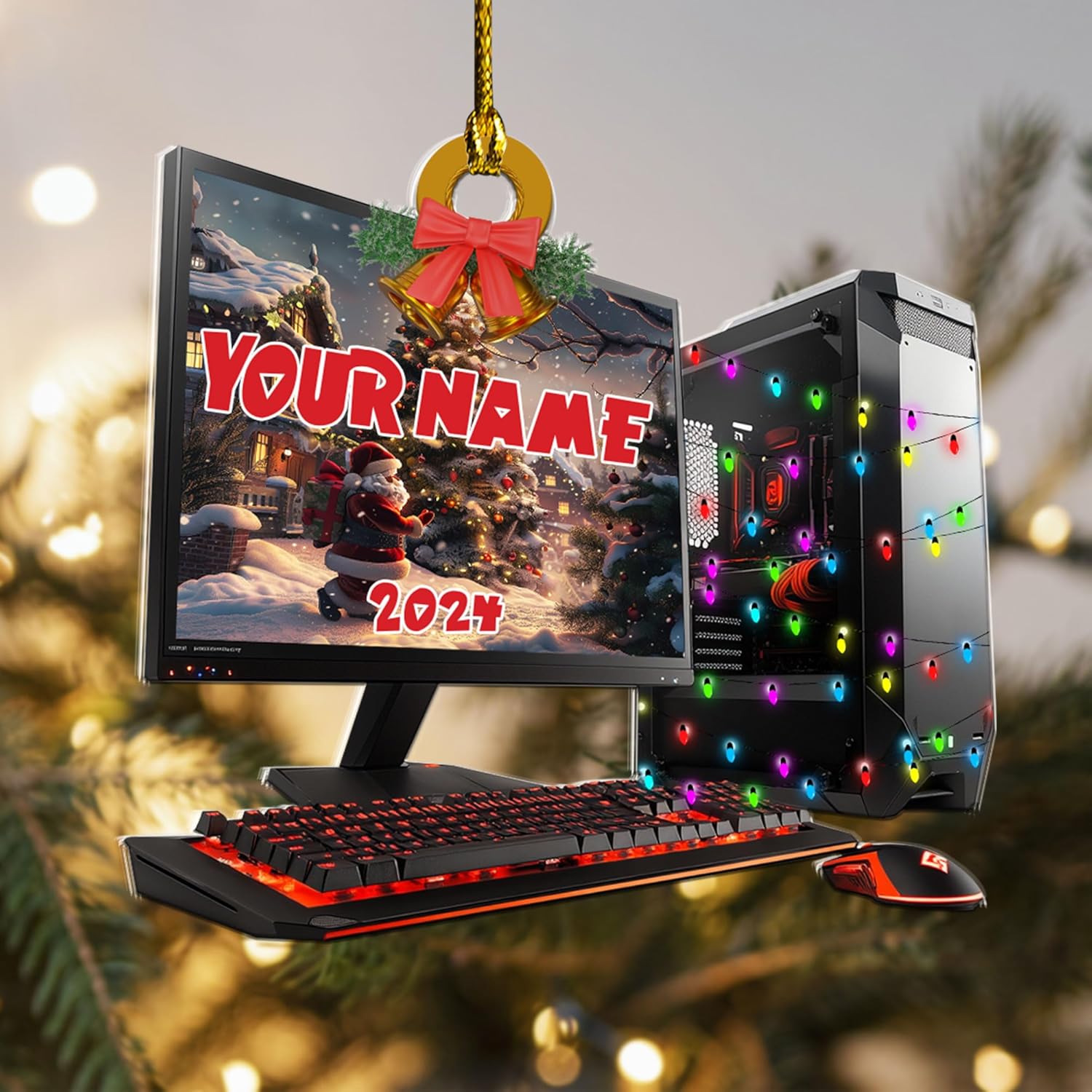 Podagree Personalized Name PC Computer Ornament Christmas, Shape Flat Christmas Ornament for Gamer, Gaming Gamer Christmas Ornament Gift for Boys, PC Game Player Decoration with Custom Name (CP5)
