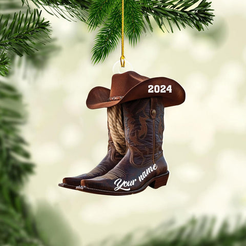 MAPrints Personalized Cowboy Ornament, Horse Ornament 2023, Cowboy Christmas Ornaments, Boy on Horse, Western Cowgirl Ornaments, Cowboy Boots and Hat Christmas Ornament (Cowboy 2)